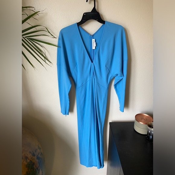 VICTORIA BECKHAM Women’s Crepe Flared Midi Dress in Blue Business Casual Minimal - Picture 2 of 12